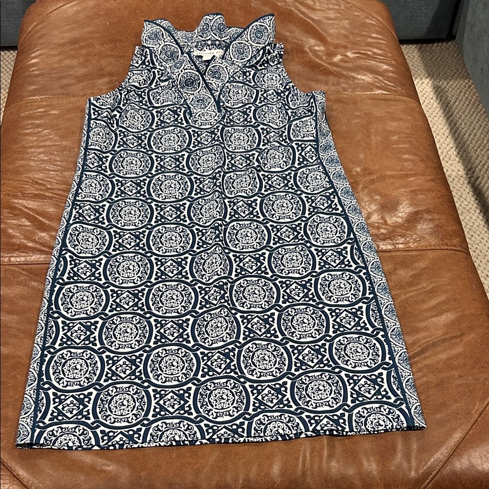 Gretchen Scott Sleeveless Navy & White Patterned Shift Dress